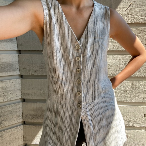 SOLD Vintage Cream Pin Stripe Vest - Picture 1 of 5